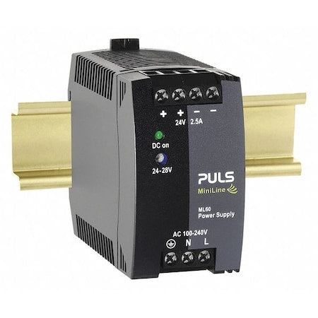 Puls ML60.241 - DC Power Supply, 100/240 V AC, 24/28 V DC, 60 W, 2.5 A, DIN Rail