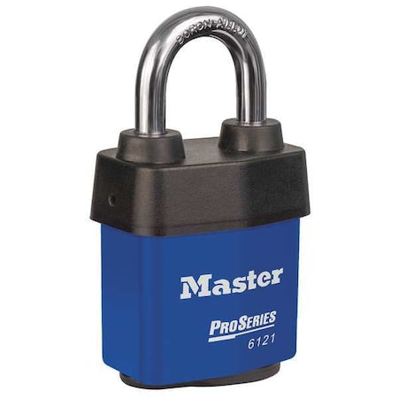 Master Lock 6121KABLU - Lockout Padlock, Keyed Alike, Steel, Blue, 1 1/8 in Shackle Height, 2 1/8 in Body Width