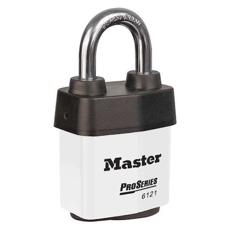 Master Lock 6121KAWHT - Lockout Padlock, Keyed Alike, Steel, White, 1 1/8 in Shackle Height, 2 1/8 in Body Width