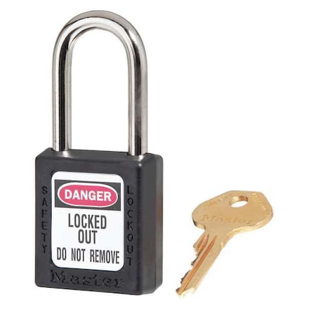 Master Lock 410KABLK - Lockout Padlock, Keyed Alike, Thermoplastic, Black, 1 1/2 in Shackle Height, 1 1/2 in Body Width