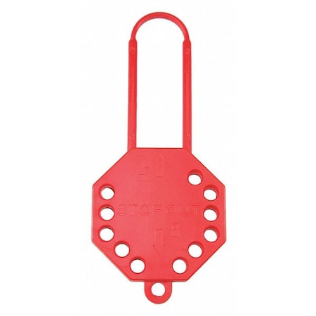 Stopout KDD106 - Lockout Hasp, Red, Recycled Plastic, 12 Max. No. of Padlocks, 9/32 in Max. Shackle Dia.