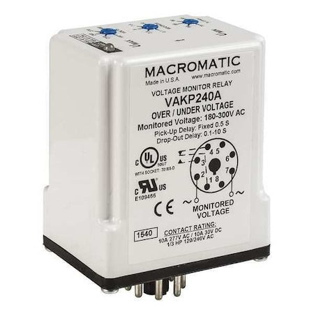 Macromatic VAKP120A - Voltage Sensing Relay, Octal Base Type, 120 V AC, 8 Pins