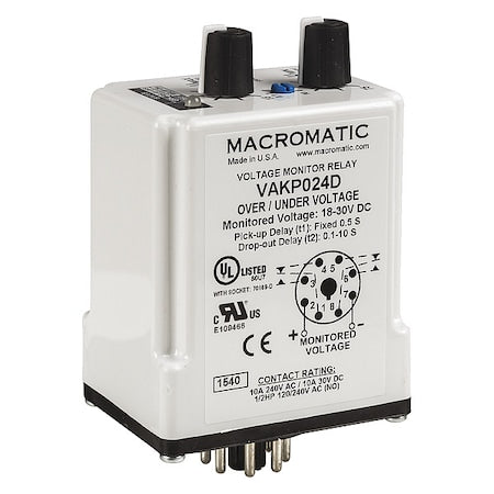 Macromatic VAKP024D - Voltage Sensing Relay, Octal Base Type, 24 V DC, 8 Pins