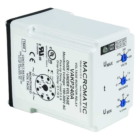 Macromatic VAKP240A - Voltage Sensing Relay, Octal Base Type, 240 V AC, 8 Pins