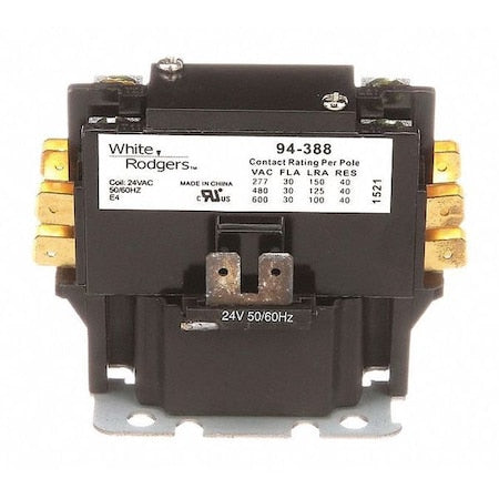 White-Rodgers 94 388S1 - Pole Contactor,2-1/2" H,24 Coil Volts