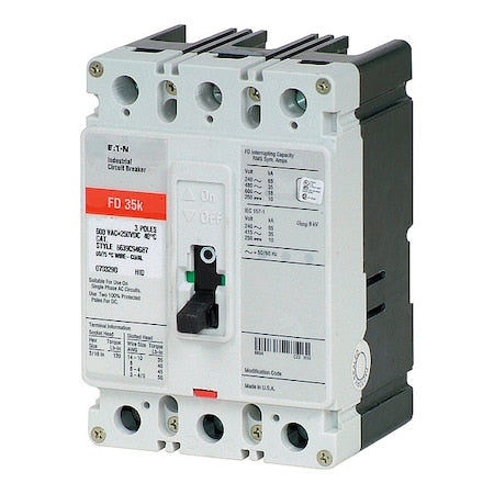 Eaton FD3125 - Molded Case Circuit Breaker, FD Series, 125 A, 3 Pole, 600 V AC, 65k A at 240/277 V AC