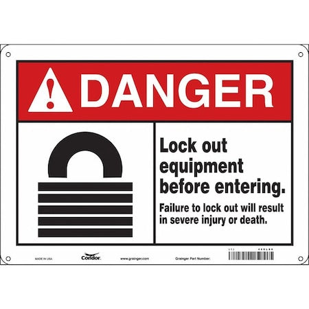 Condor 469L80 - Safety Sign, 10 in Height, 14 in Width, Vinyl, Horizontal Rectangle, English, 469 L80