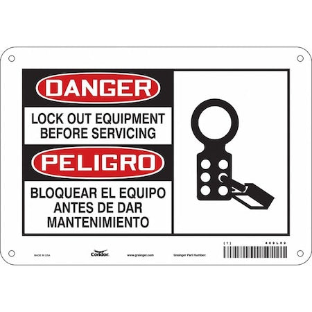 Condor 469L89 - Safety Sign, 7 in Height, 10 in Width, Polyethylene, Vertical Rectangle, English, Spanish, 469 L89