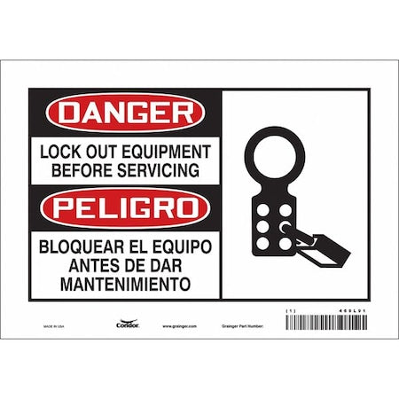 Condor 469L91 - Safety Sign, 7 in Height, 10 in Width, Vinyl, Vertical Rectangle, English, Spanish, 469 L91