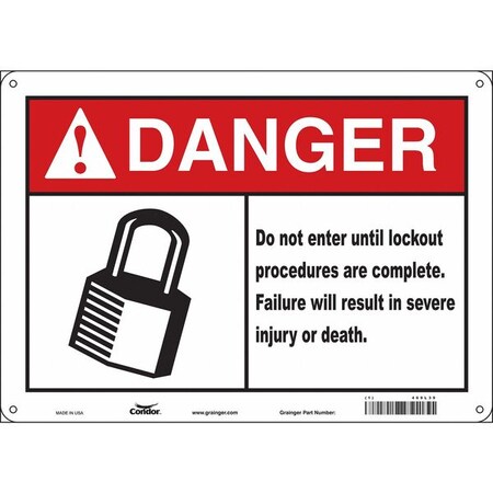 Condor 469L39 - Safety Sign, 10 in Height, 14 in Width, Polyethylene, Horizontal Rectangle, English, 469 L39