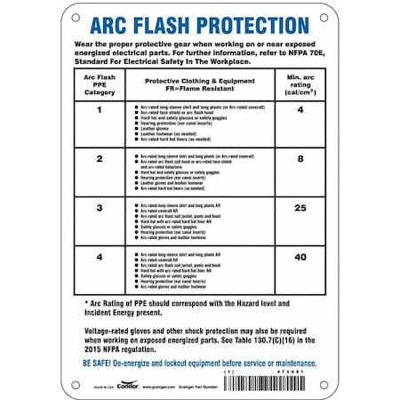Condor 473V81 - Safety Sign, 10 in Height, 7 in Width, Polyethylene, Horizontal Rectangle, English, 473 V81