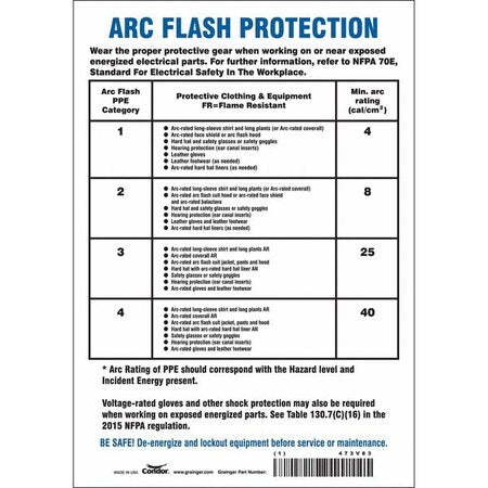 Condor 473V83 - Safety Sign, 10 in Height, 7 in Width, Vinyl, Horizontal Rectangle, English, 473 V83