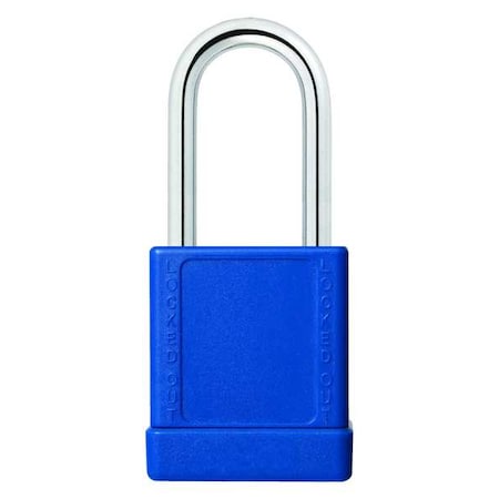 48JT03 - Lockout Padlock, Keyed Alike, Aluminum, Blue, 1 1/2 in Shackle Height, 1 9/16 in Body Width, 3 PK