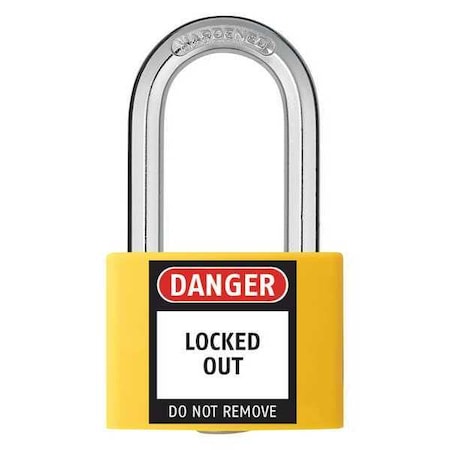 48JR34 - Lockout Padlock, Keyed Different, Aluminum, Yellow, 1 7/16 in Shackle Height, 1 5/16 in Body Width