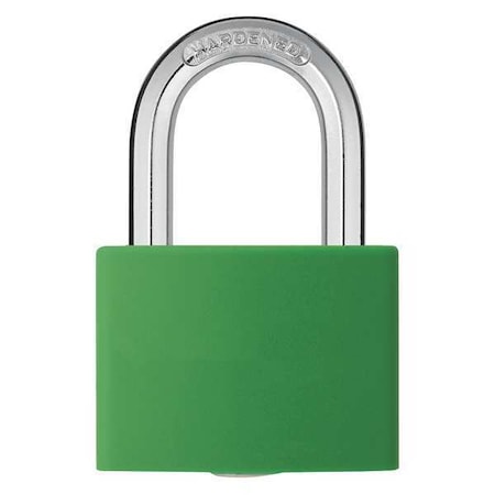 48JR54 - Lockout Padlock, Keyed Alike, Aluminum, Green, 1 7/16 in Shackle Height, 1 5/16 in Body Width, 3 PK
