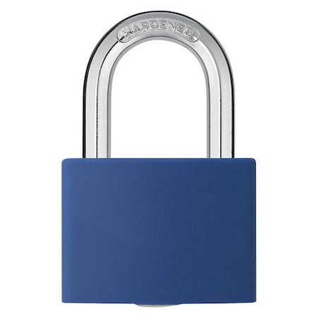 48JR61 - Lockout Padlock, Keyed Alike, Aluminum, Blue, 1 7/16 in Shackle Height, 1 5/16 in Body Width, 6 PK