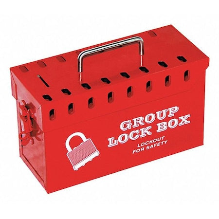 Zing 7299R-UN - Group Lockout Tagout Box, Steel, Portable, 10 in W, Lock Box Accepts Up to 13 Padlocks, Red