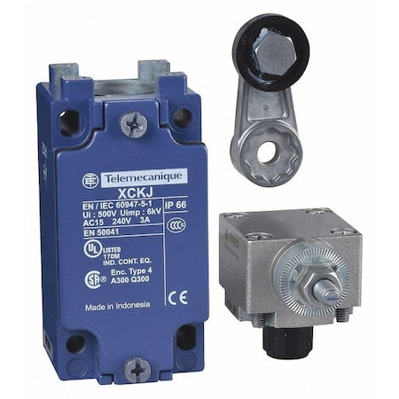 Telemecanique Sensors XCKJ10511 - Limit Switch, Roller Lever, Rotary, 1 NC/1 NO, 10 A at 240 V AC, Actuator Location: Side