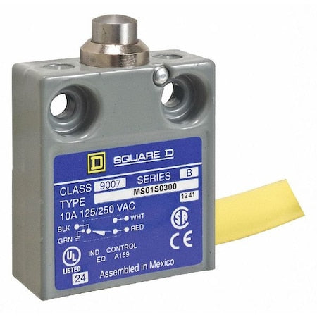 Telemecanique Sensors 9007MS01S0406 - Limit Switch, Plunger, Spring Return, SPDT, 10 A at 240 V AC, Actuator Location: Top