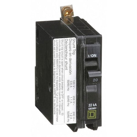 Square D QOB120VH1021 - Miniature Circuit Breaker, QO Series, 20 A, 1 Pole, 120/240 V AC, 22k A at 120/240 V AC