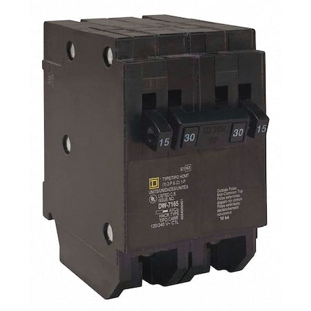 Square D HOMT1515240 - Miniature Circuit Breaker, HOMELINE Series, 15 A, 2x1, 1x2 Pole, 120/240 V AC, 10k A at 120 V AC