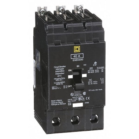 Square D EGB34040 - Miniature Circuit Breaker, E FRAME Series, 40 A, 3 Pole, 277/480 V AC, 65k A at 120 V AC