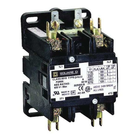 Square D 8910DPA32V02U1 - Definite Purpose Magnetic Contactor, 600 V AC, 2 P, 1 Phase
