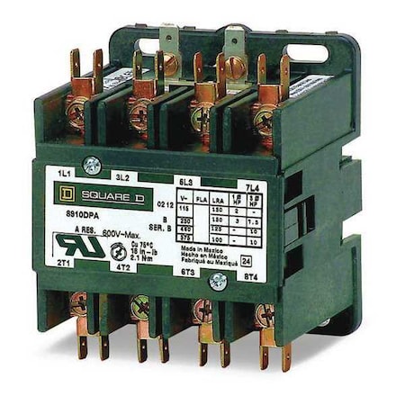Square D 8910DPA34V02U1 - Definite Purpose Magnetic Contactor, 600 V AC, 4 P, 3 Phase
