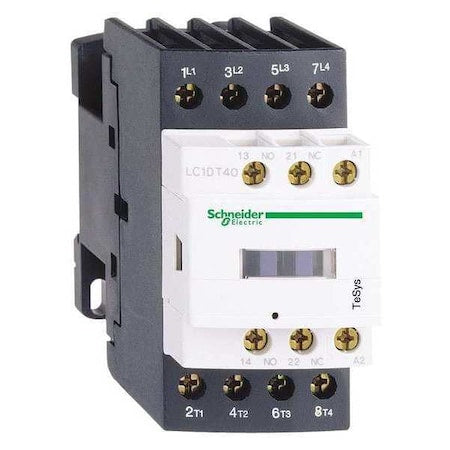 Schneider Electric LC1DT40G7 - IEC Magnetic Contactor, 1 NC/1 NO, 120 V AC, 4 P, Non-Reversing, Screw Clamp