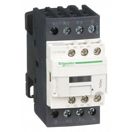 Schneider Electric LC1D258G7 - IEC Magnetic Contactor, 1 NC/1 NO, 120 V AC, 4 P, Non-Reversing, Screw Clamp