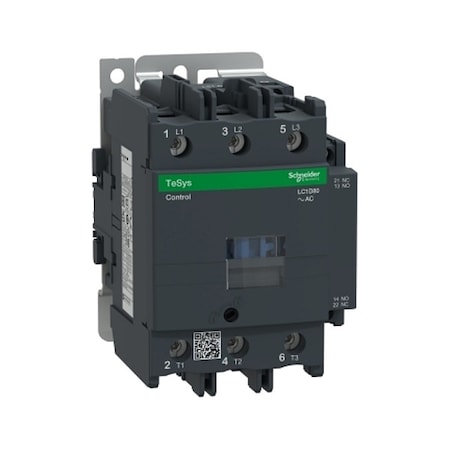 Schneider Electric LC1D80G6 - IEC Magnetic Contactor, 1 NC/1 NO, 120 V AC, 3 P, Non-Reversing, Screw Clamp