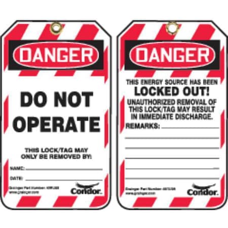 Condor 48RU08 - Lockout Tag, Danger Do Not Operate, 3 1/4 in W x 5 3/4 in H, Plastic, Red/White, Pk of 25, PK25