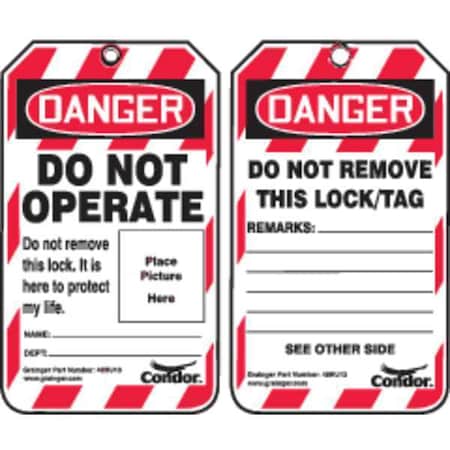 Condor 48RU13 - Lockout Tag, Danger, Plastic, 3 1/4 in Width, 5 3/4 in Height, Write On Surface: Yes ,10 PK