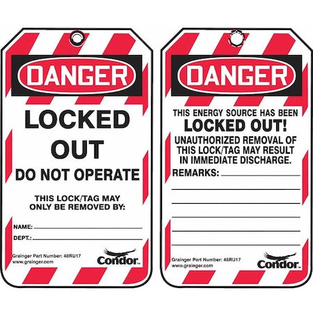 Condor 48RU17 - Lockout Tag, Danger, Locked Out Device, Plastic, Write-On Surface, Nylon Ties, English, 25 PK