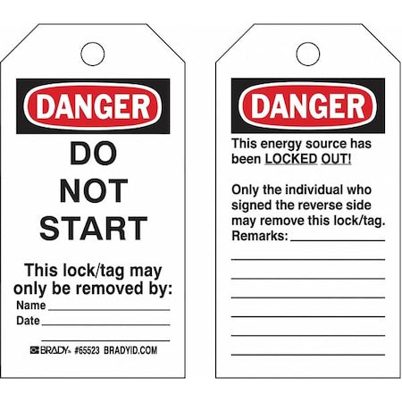 Brady 133498 - Lockout Tag, Danger, Vinyl, 3 in Width, 5 3/4 in Height, Write On Surface: Yes