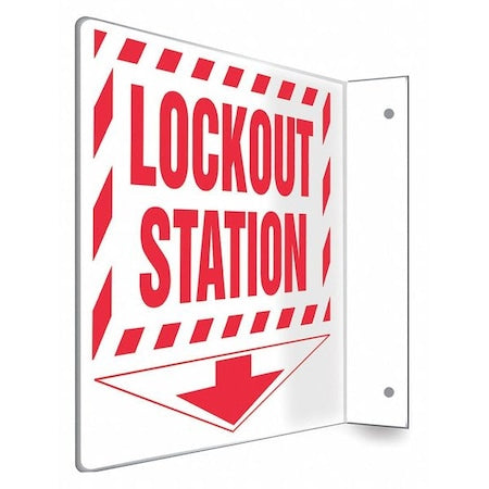 Condor 480W61 - High Visibility Safety Sign, 8 in Height, 12 in Width, PETG, L-Shape Projection, English