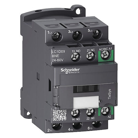 Schneider Electric LC1D09BNE - IEC Magnetic Contactor, 1 NC/1 NO, 24 V-60 V AC/DC, 3 P, Non-Reversing, Screw Clamp