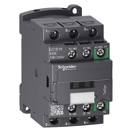 Schneider Electric LC1D18KUE - IEC Magnetic Contactor, 1 NC/1 NO, 100 V-250 V AC/DC, 3 P, Non-Reversing, Screw Clamp