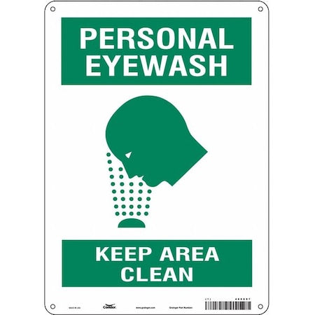 Condor 485X97 - PERSONAL EYEWASH KEEP AREA CLEAN, 10 in W x 14 in H, Vertical Rectangle, Aluminum, 485 X97