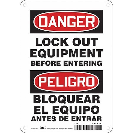 Condor 485X16 - Lockout Sign, 10 in Height, 7 in Width, Aluminum, Horizontal Rectangle, English, Spanish