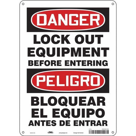 Condor 485X19 - Safety Sign, 14 in Height, 10 in Width, Polyethylene, Vertical Rectangle, English, Spanish, 485 X19