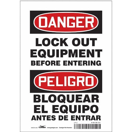 Condor 485X20 - Lockout Sign, 10 in Height, 7 in Width, Vinyl, Horizontal Rectangle, English, Spanish