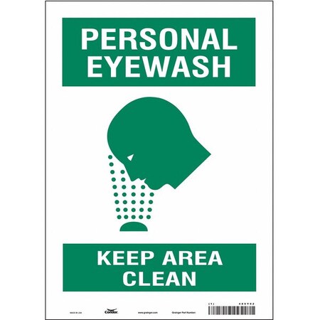 Condor 485Y02 - PERSONAL EYEWASH KEEP AREA CLEAN, 10 in W x 14 in H, Vertical Rectangle, Vinyl, 485 Y02