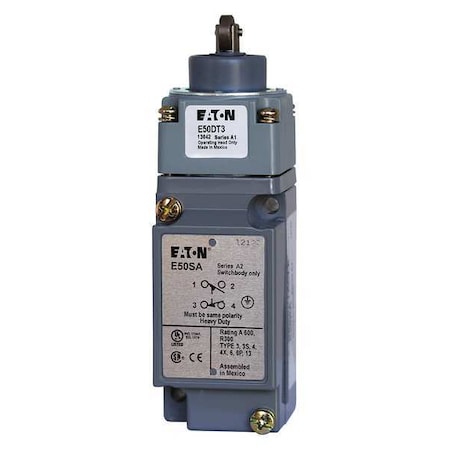 Eaton E50BT3 - Heavy Duty Limit Switch, Plunger, Roller, 2 NC/2 NO, 10 A at 600 V AC, Actuator Location: Top