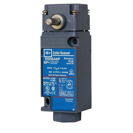 Eaton E50BR16P - Heavy Duty Limit Switch, No Lever, Rotary, 2 NC/2 NO, 10 A at 600 V AC, Actuator Location: Side