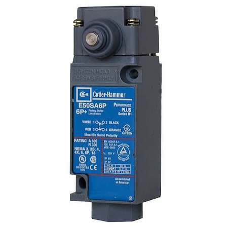 Eaton E50BS16P - Heavy Duty Limit Switch, Plunger, 2 NC/2 NO, 10 A at 600 V AC, Actuator Location: Side