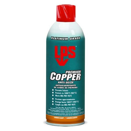 Lps 02916 - Anti-Seize, General Purpose, Aerosol Spray Can, 12 oz, Copper Base, 1800 Degrees F Max Op Temp, Aerosol
