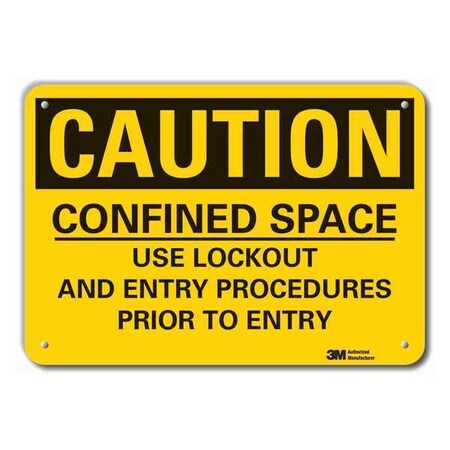 Lyle LCU3-0455-RA_14x10 - Caution Sign,10 in H,Alum,Confined Space, LCU3-0455-RA_14x10