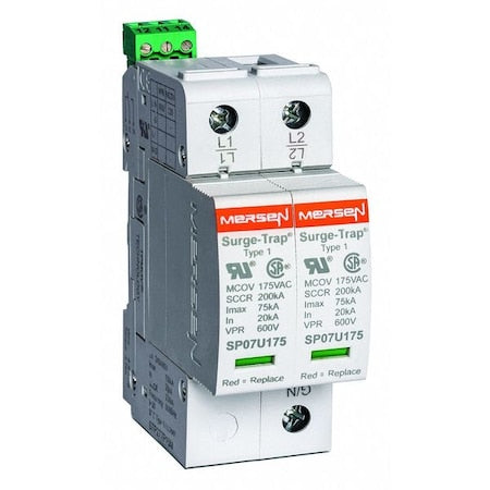 Mersen STP480S07 - Surge Protection Device, 1 Phase, 240/480 V AC, 2 Poles, 3 Wires