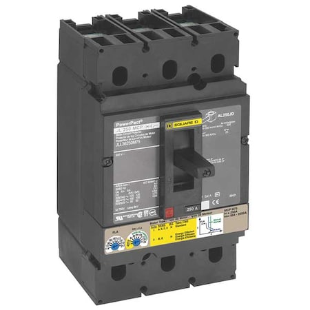 Square D JJL36250M75 - Molded Case Circuit Breaker, POWERPACT J Series, 250 A, 3 Pole, 600 V AC, 100k A at 240 V AC